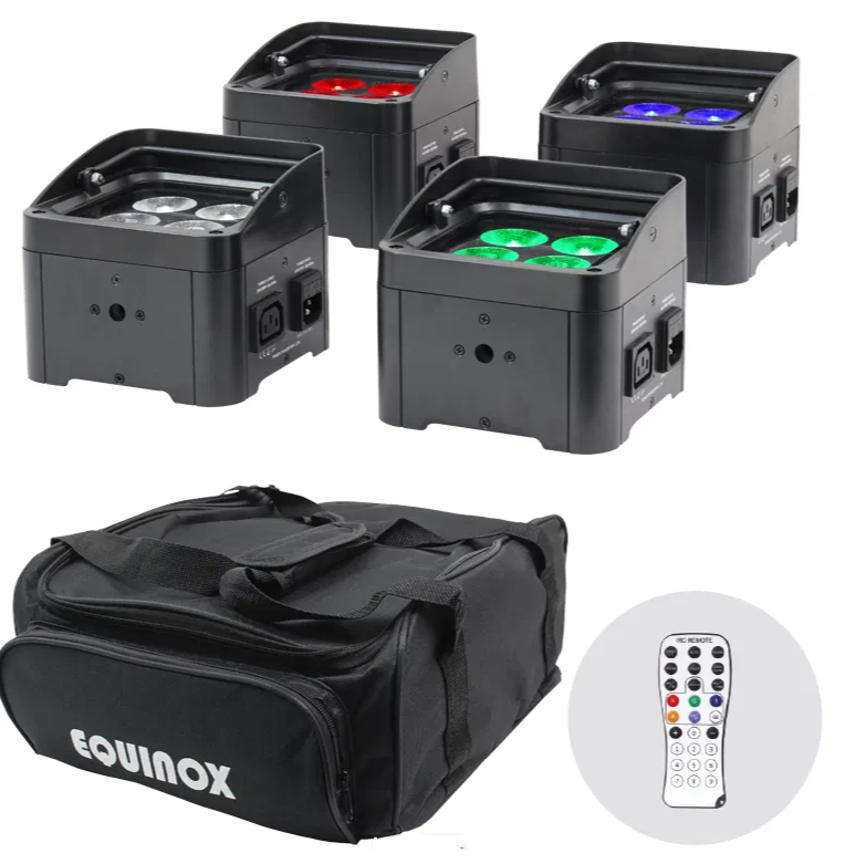 Equinox Colour Raider Battery Uplighter Pack | 4x 4w LED Portable Wireless Uplighter RGBW Pack (Black)