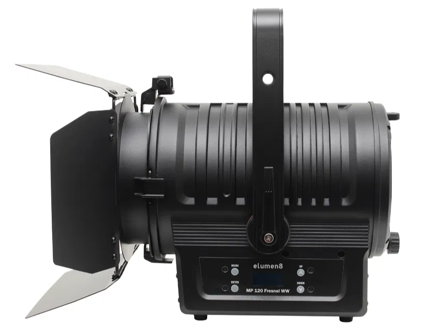 ELUM107 Elumen8 MP 120 LED Fresnel WW Warm White 120 Watt Stage Light Side View