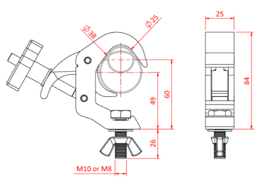 T58150 T58151 Baby Quick Trigger Clamp Dimensions