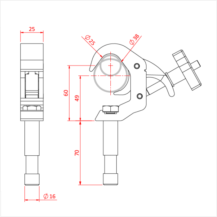 T58155 T58156 Baby Beamer Clamp Dimensions