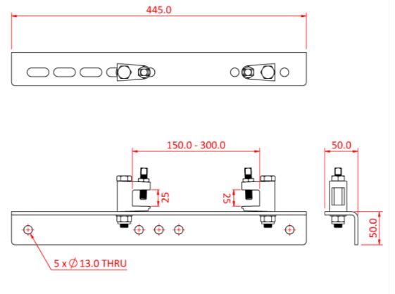 Doughty T29600 Adjustable Girder Bracket Dimensions